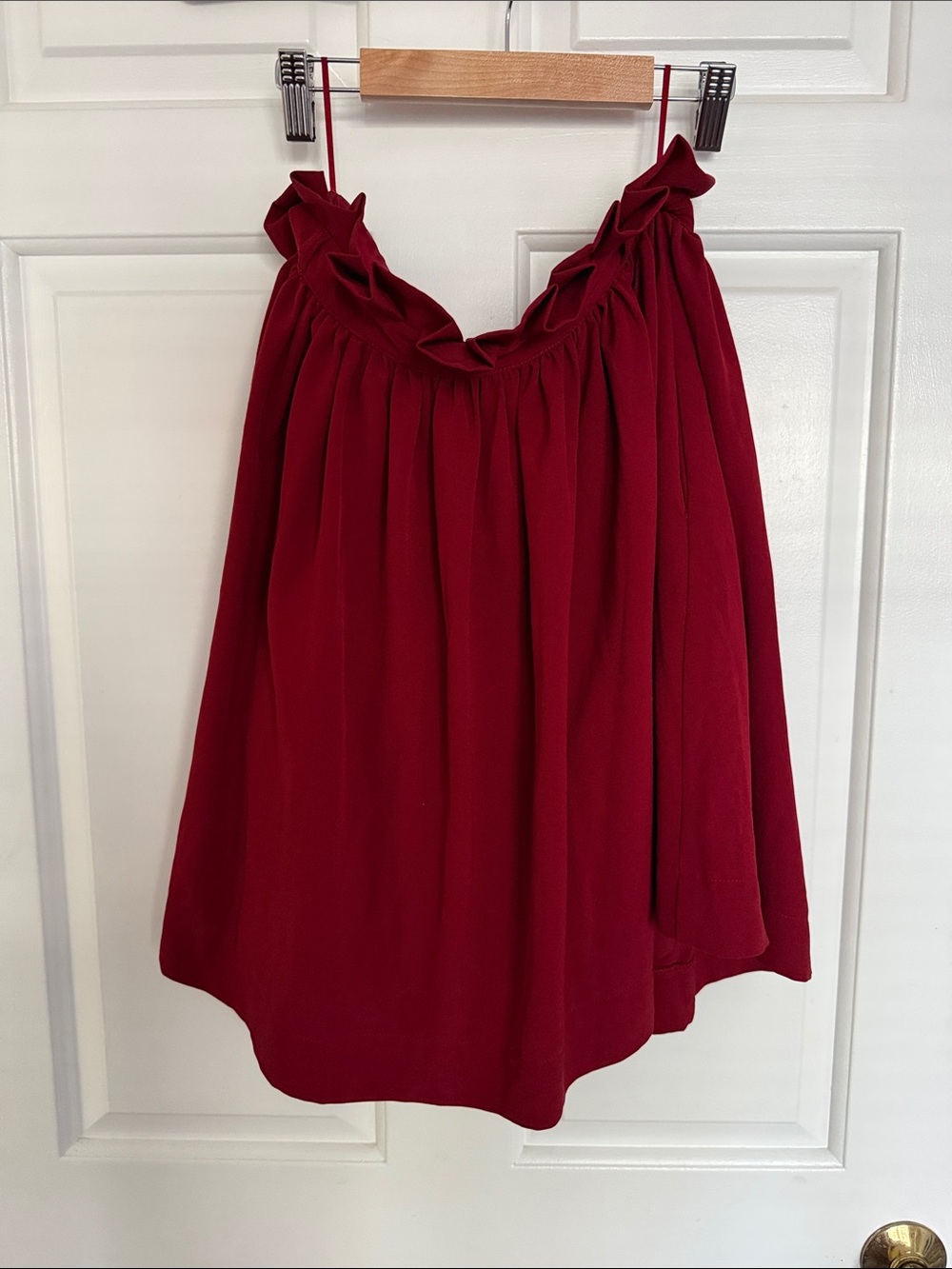 Woman's Burgundy Ruffled Waist Skater Skirt